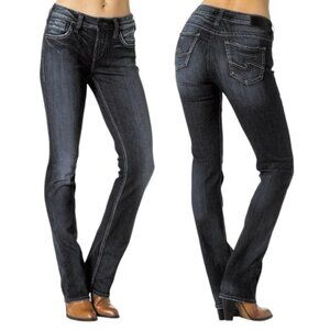 Silver Jeans Suki High Baby Boot Dark Wash Denim Size 31 Premium Fluid Stretch